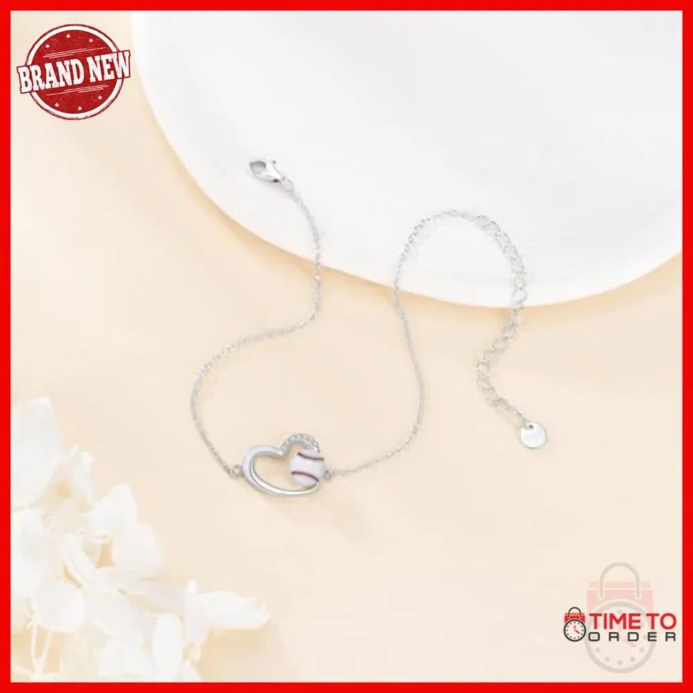Sterling Silver Baseball Charm Bracelet Adjustable Lobster Claw Clasp